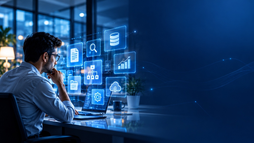 Business professional working with AI-powered business intelligence tools